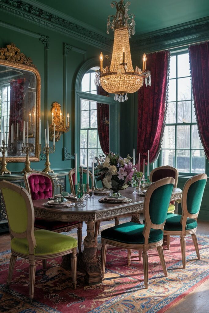Victorian Dining Room With Emerald Green Color Palette