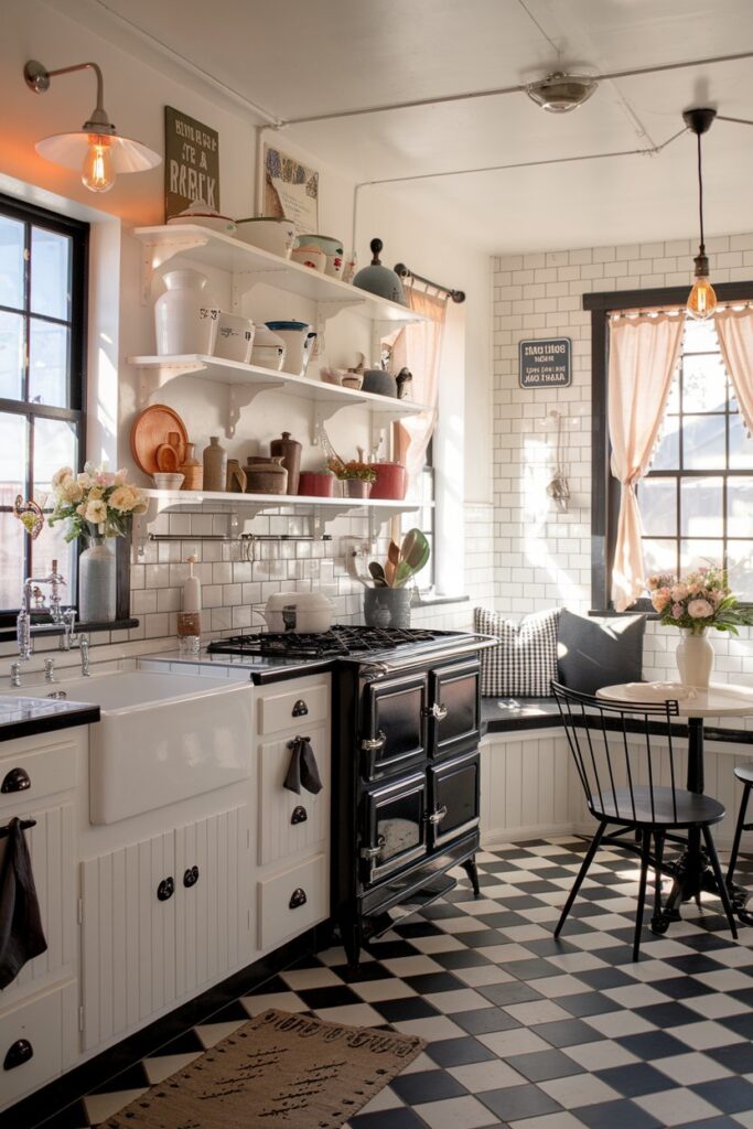 Vintage-Inspired Black and White Kitchen Decor