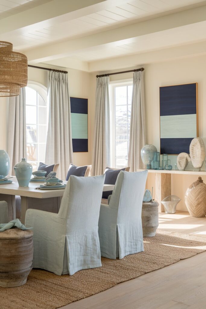 Blue and Beige Coastal Color Palette Dining Room
