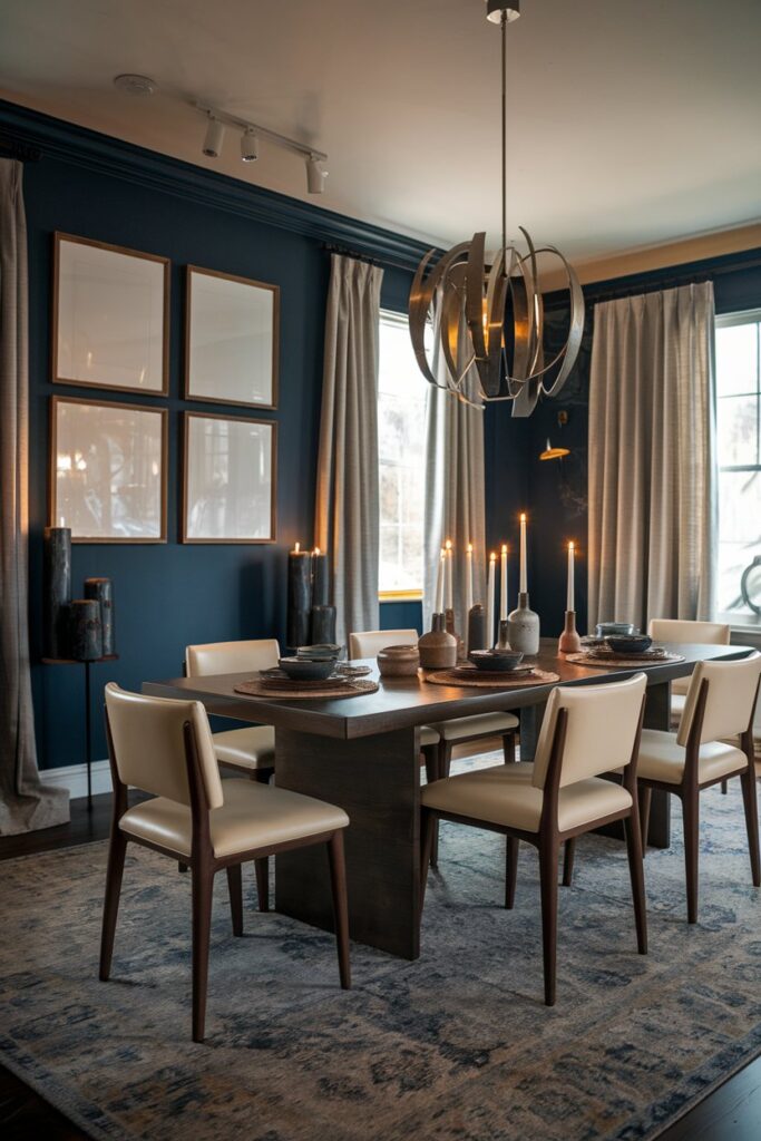 Dark Blue Accent Wall Dining Room