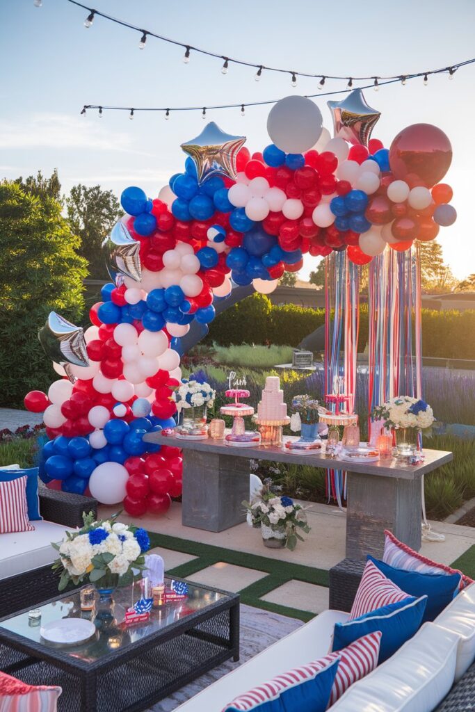 Red, White, and Blue Balloon Garland Setup