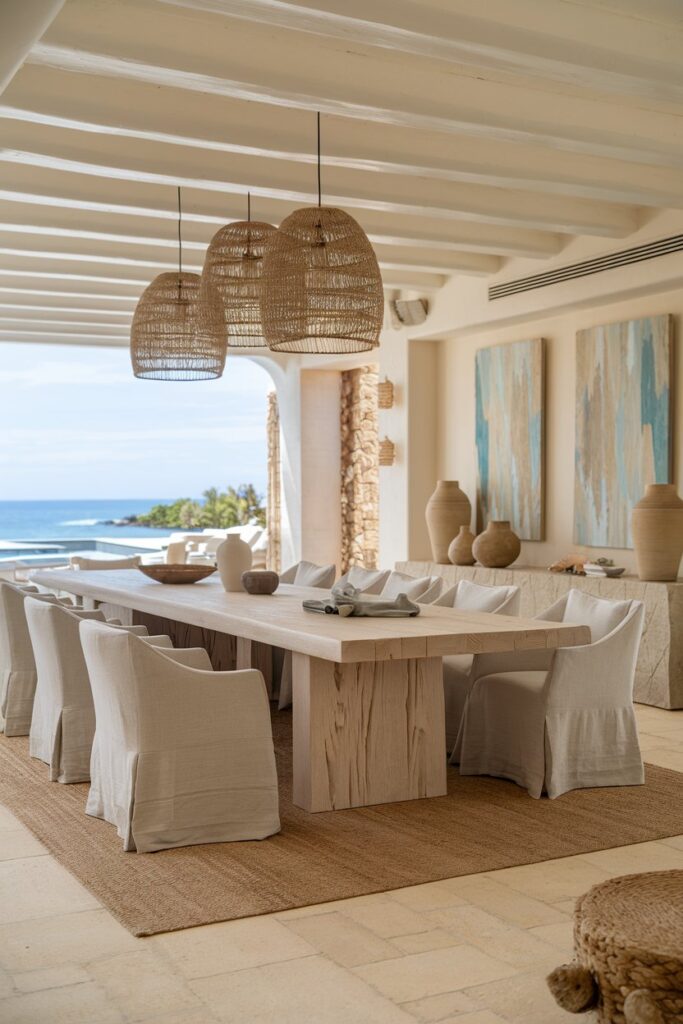 Coastal Dining Room With Large Ocean View Windows