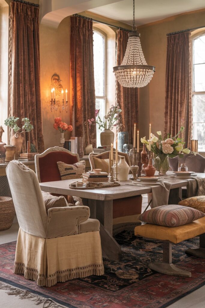 Cozy Victorian Dining Room With Layered Textures