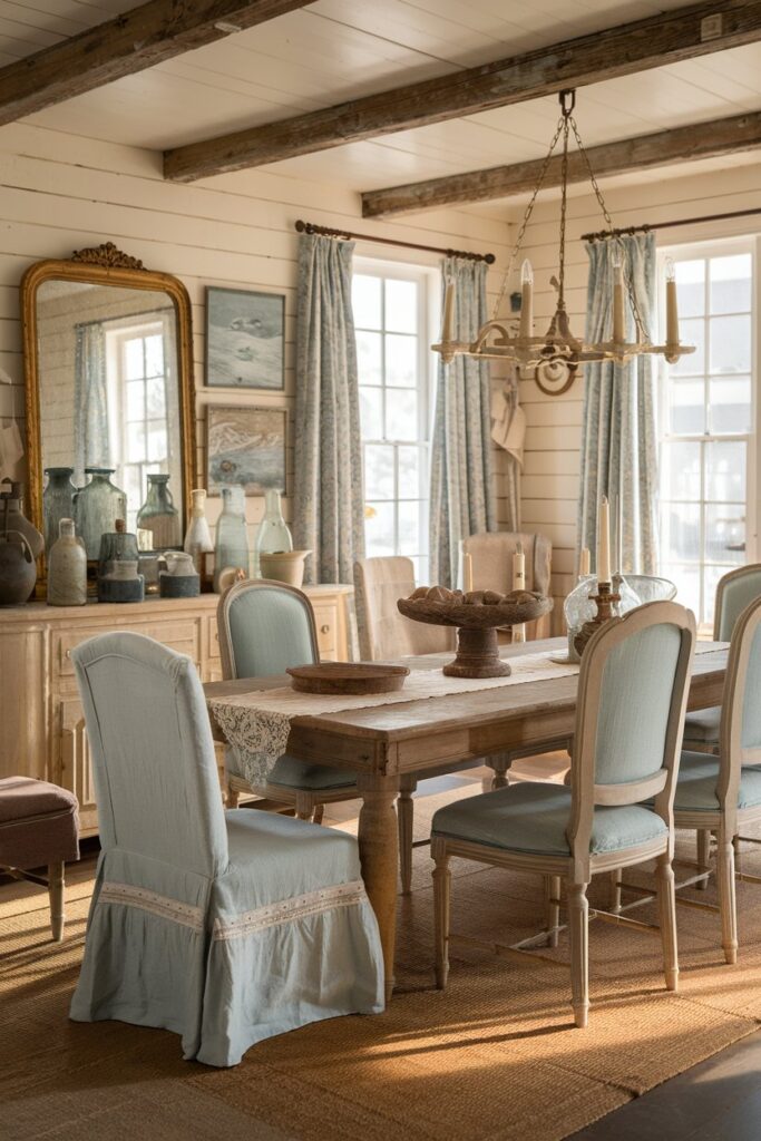 Vintage Coastal Dining Room With Antique Decor