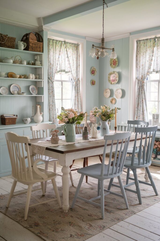 Soft Powder Blue Cottage-Style Dining Room