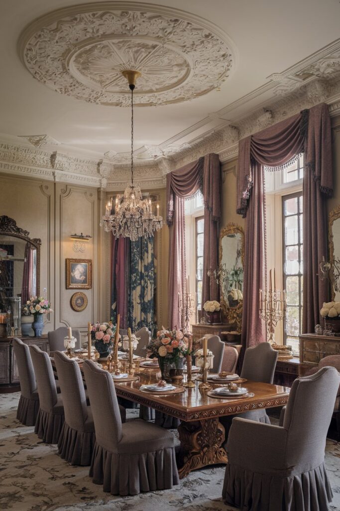 Victorian Dining Room With Dramatic Ceiling Medallions