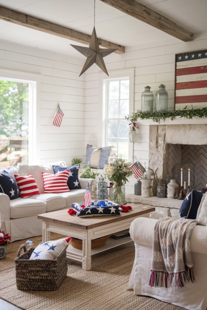 Rustic Farmhouse 4th of July Living Room Decor