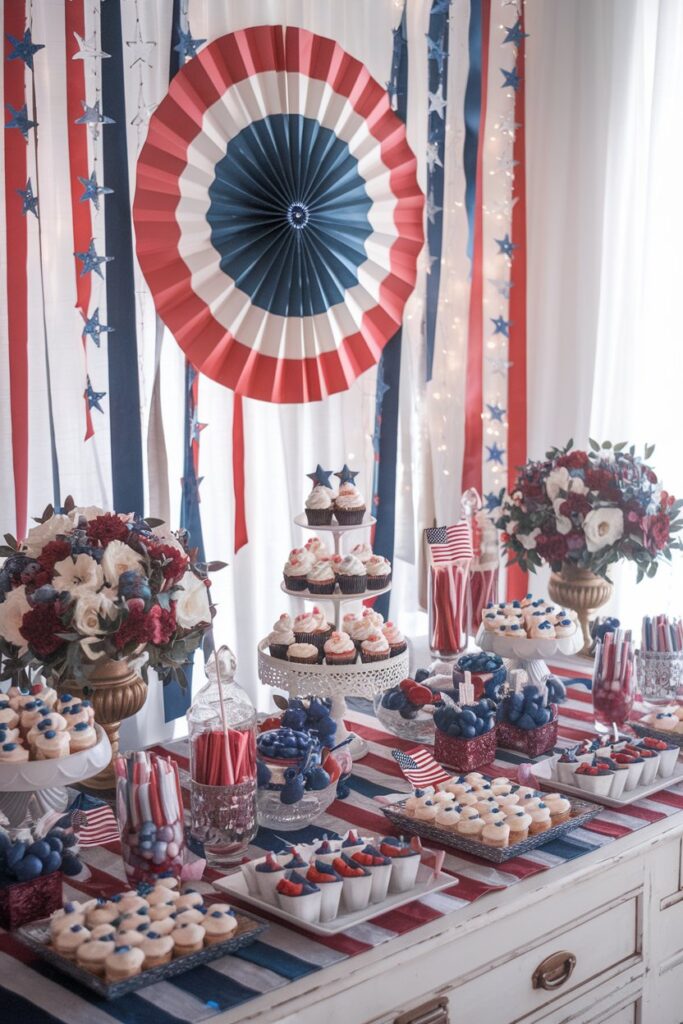 Red, White, and Blue Dessert Table Styling