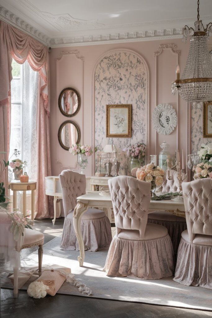 Feminine Victorian Dining Room With Soft Pastel Decor
