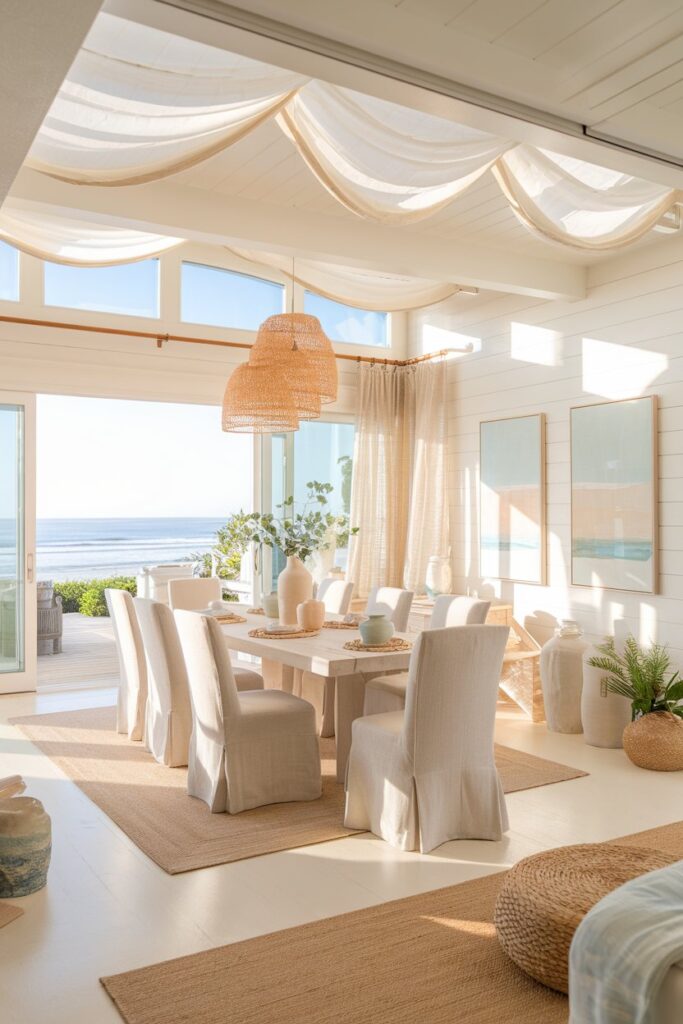 Bright Coastal Dining Room With Natural Sunlight