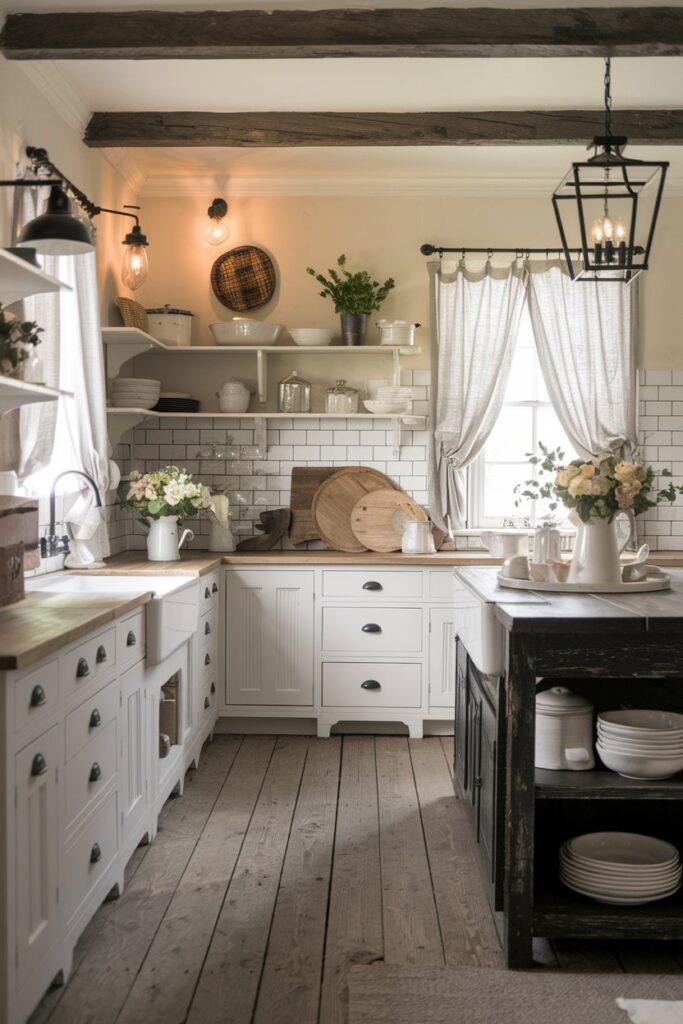 Cozy Cottage-Style Black and White Kitchen