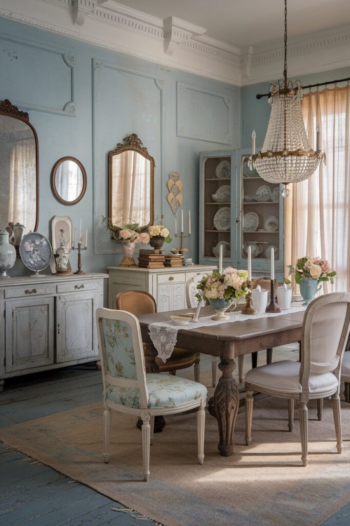 Vintage-Inspired Blue Dining Room Decor