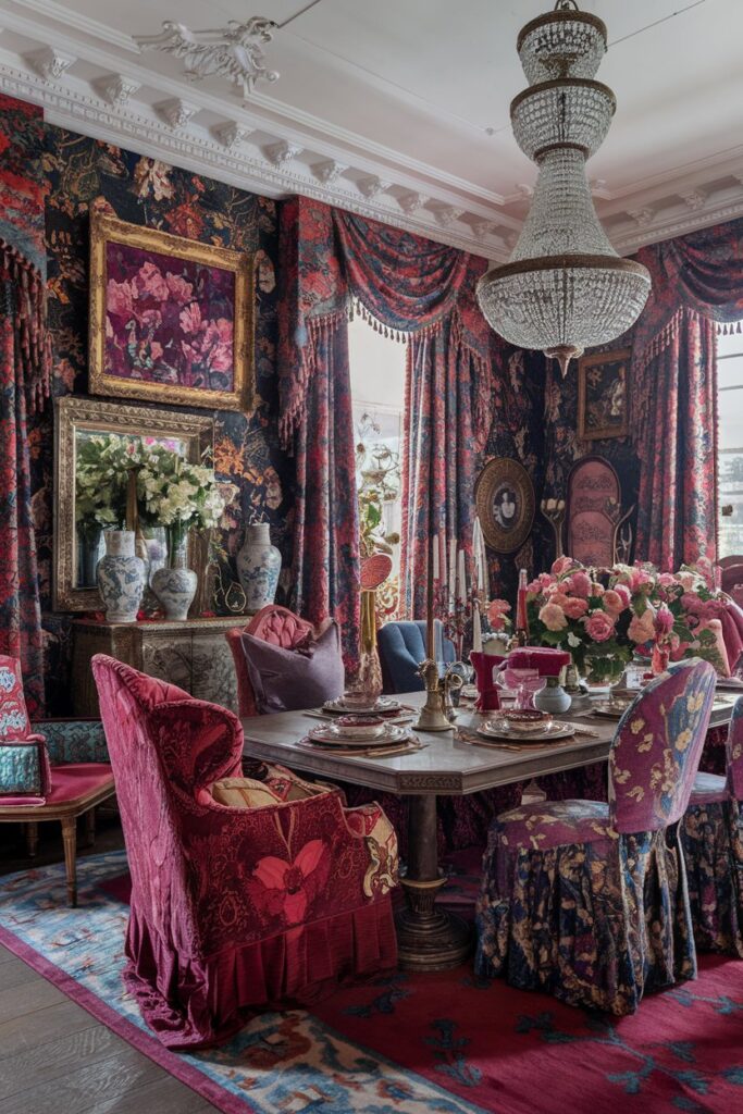 Maximalist Victorian Dining Room With Bold Patterns