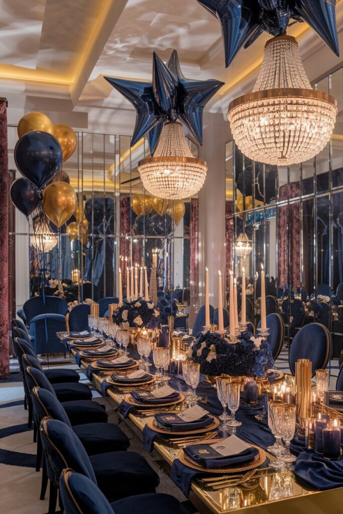 Glam Gold and Navy Blue Independence Day Decor