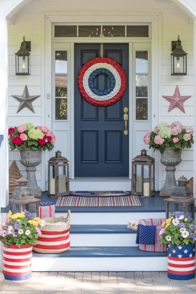 Patriotic Entryway With Wreaths and Stars