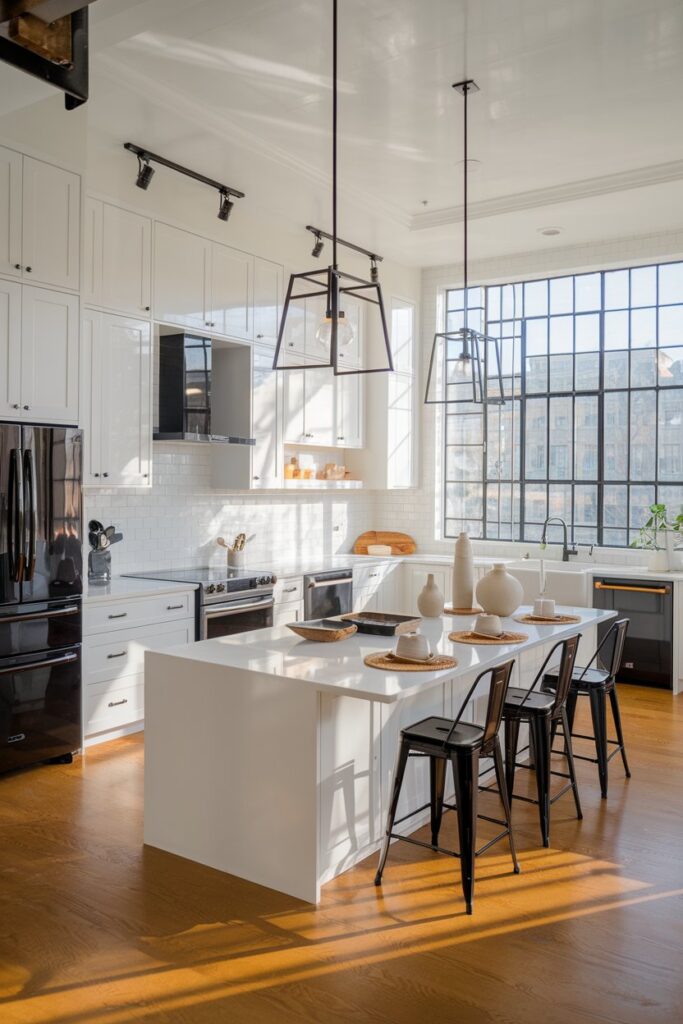 Black Appliances in a White Kitchen Design