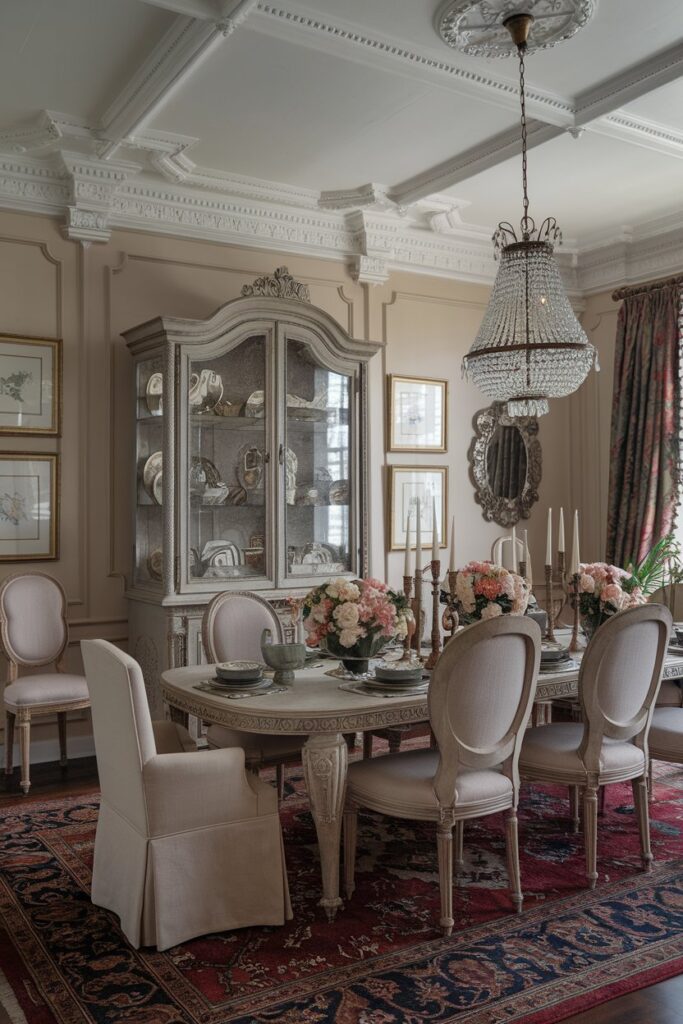 Victorian Dining Room With Antique China Cabinet Display