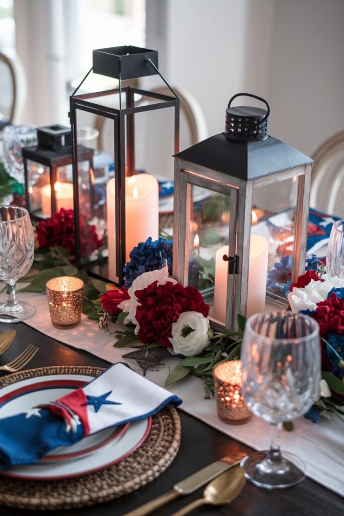Patriotic Candle and Lantern Table Centerpieces