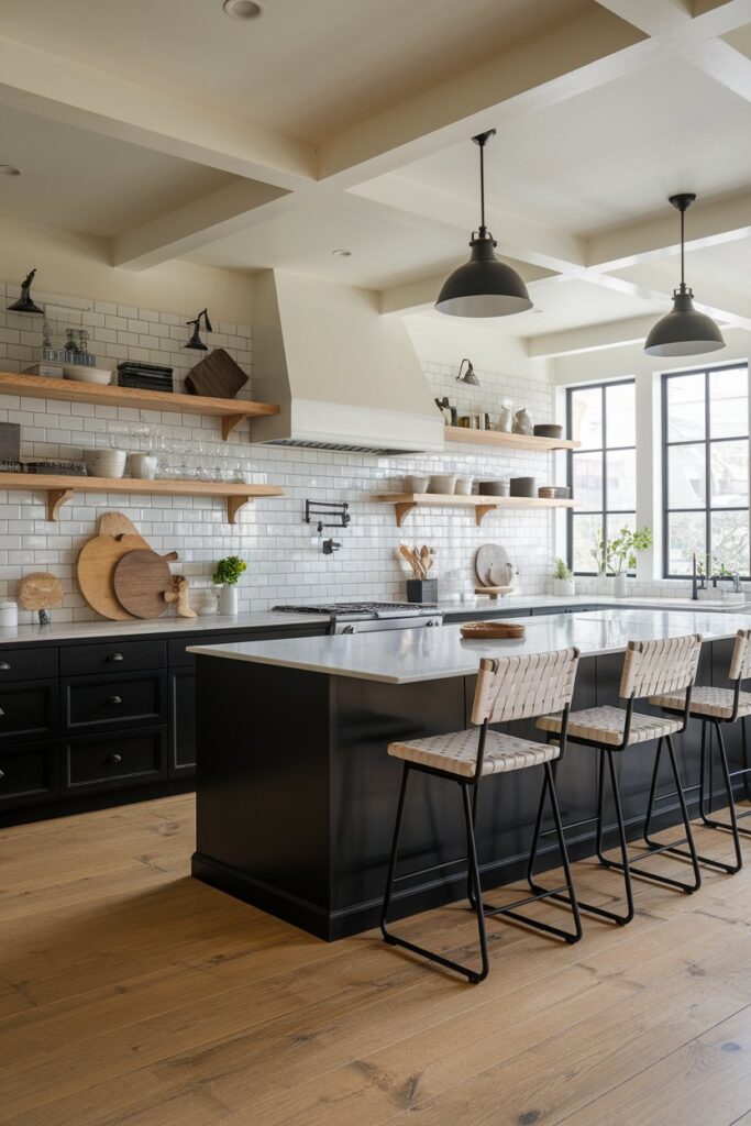 Black and White Kitchen with Wood Accents