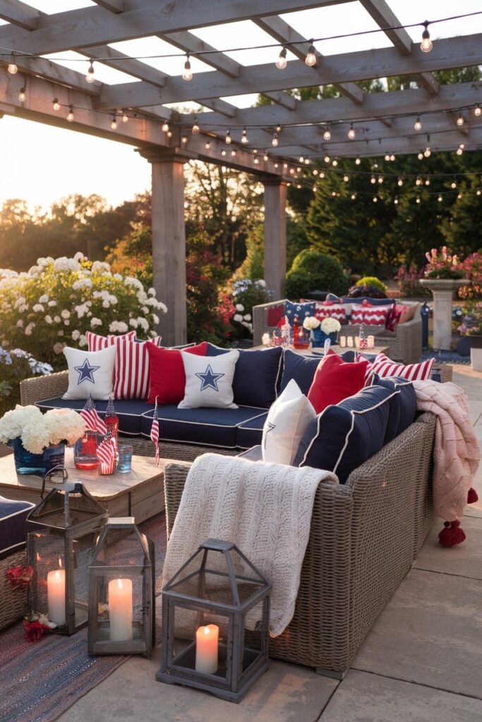 Patriotic Patio Lounge With String Lights