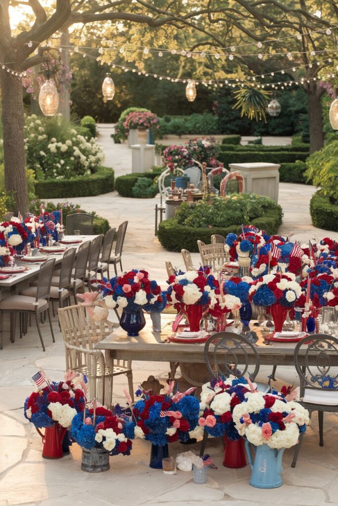 Garden Party with Red, White, and Blue Floral Decor