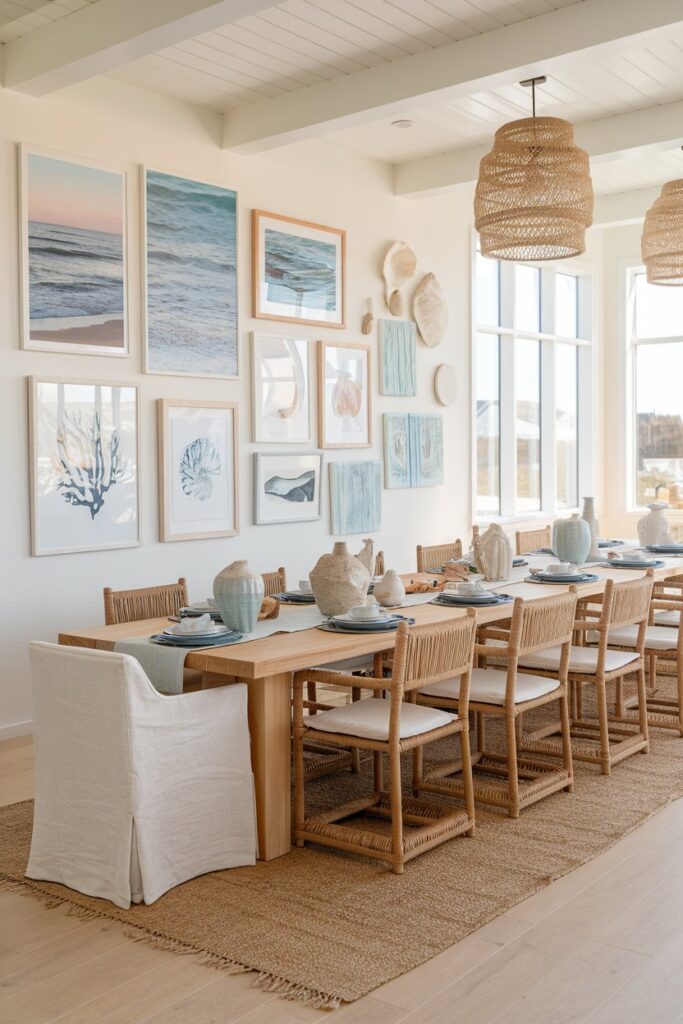 Coastal Dining Room With Coastal Wall Art Gallery