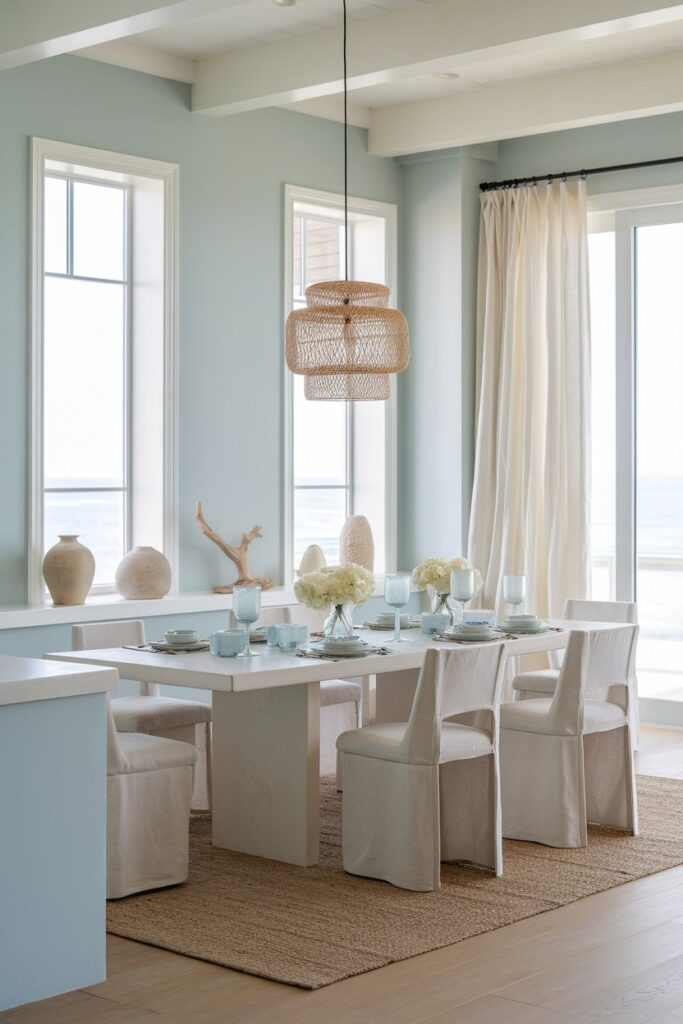 Minimal Coastal Blue Dining Room Design