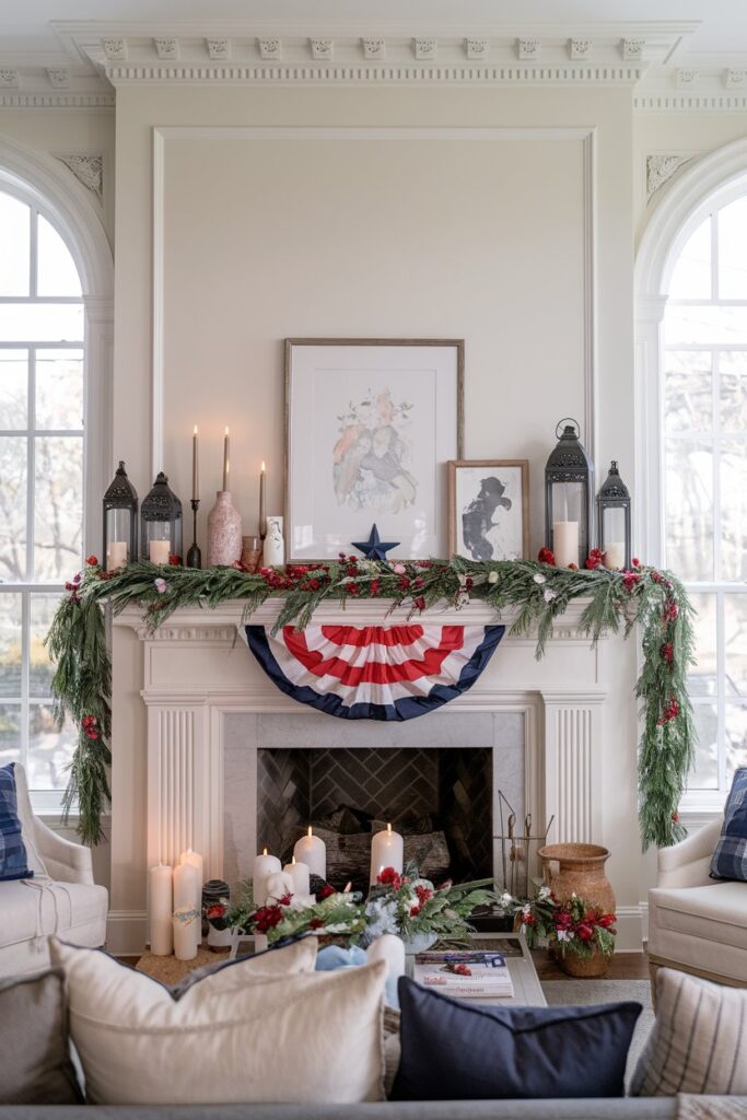 Indoor Fireplace Mantel Decor for Independence Day
