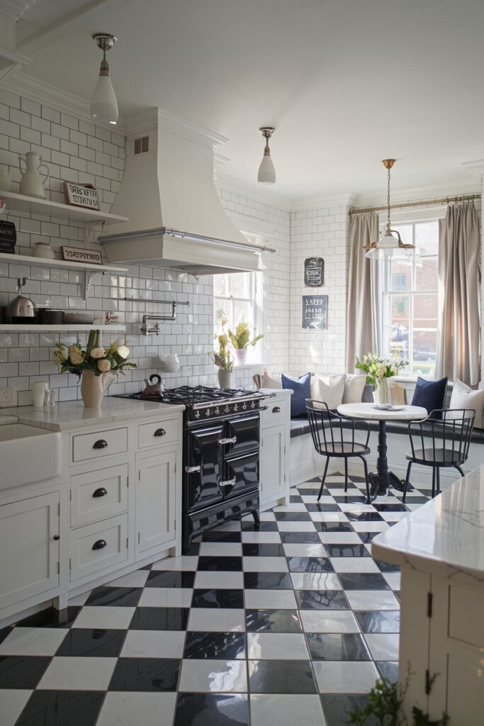 Classic Checkerboard Floor Black and White Kitchen