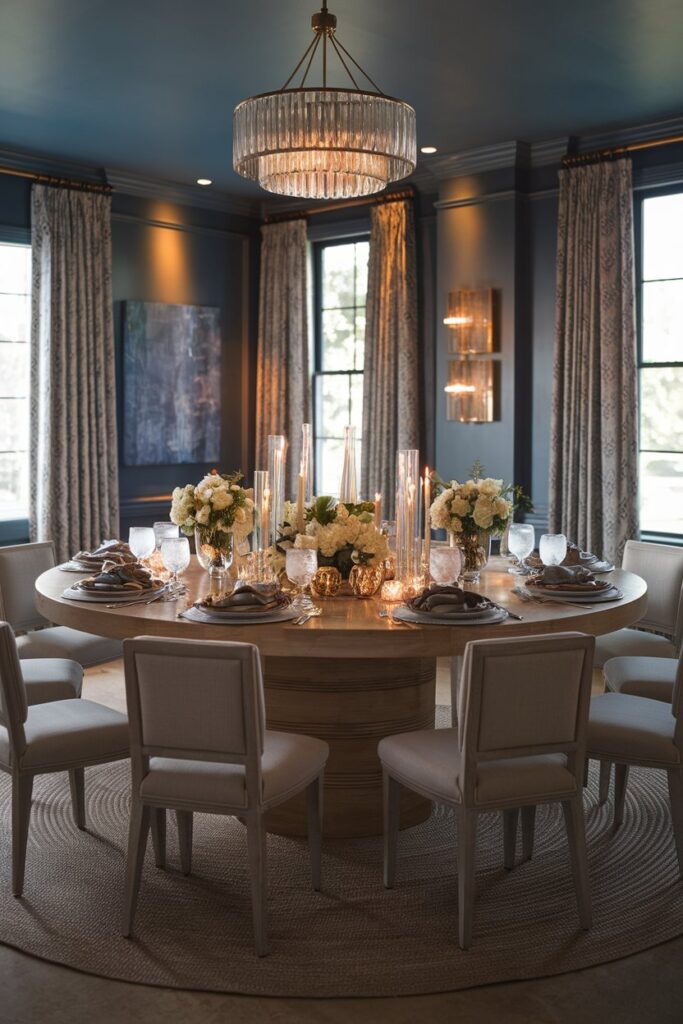 Blue Dining Room With Round Table Styling
