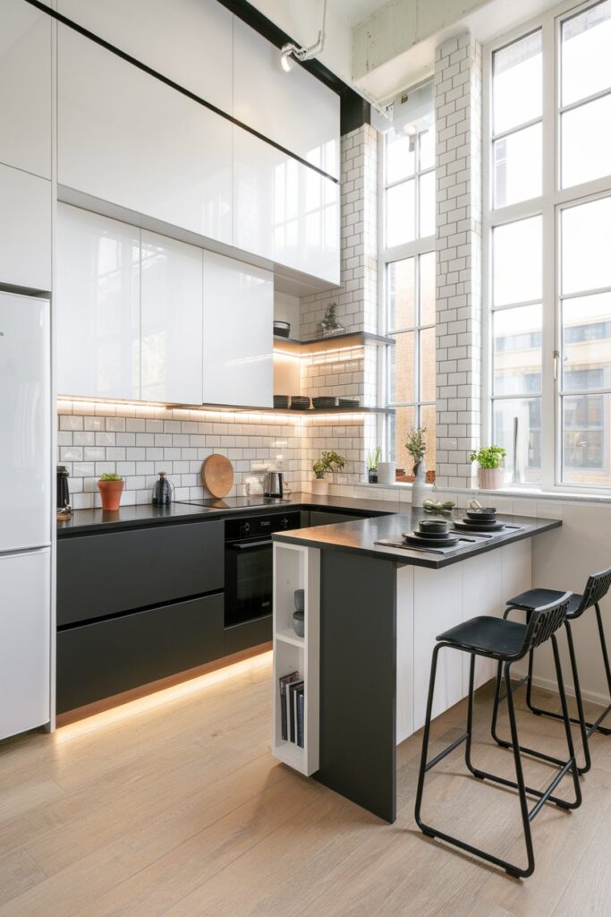 Compact Apartment Black and White Kitchen Ideas