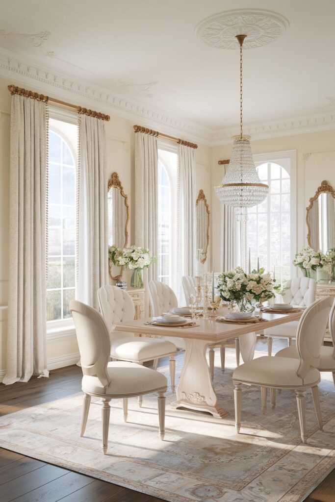 Light and Elegant Victorian Dining Room With Cream Walls