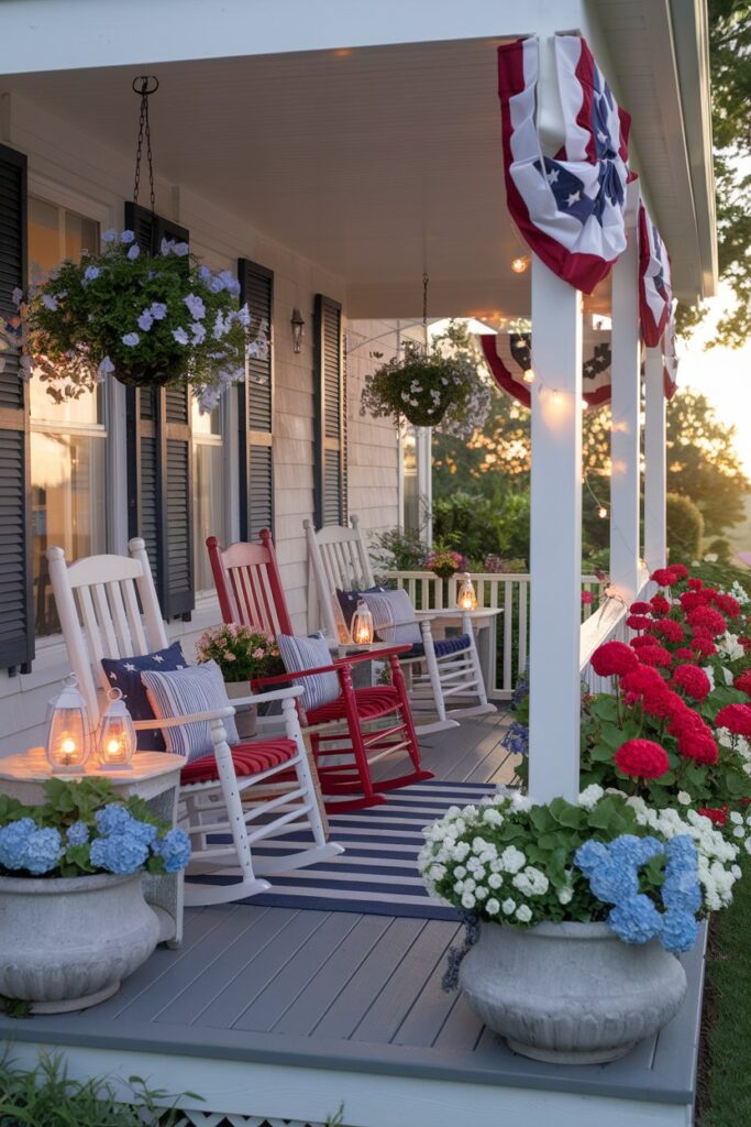 Patriotic Porch With Red, White & Blue Rocking Chairs