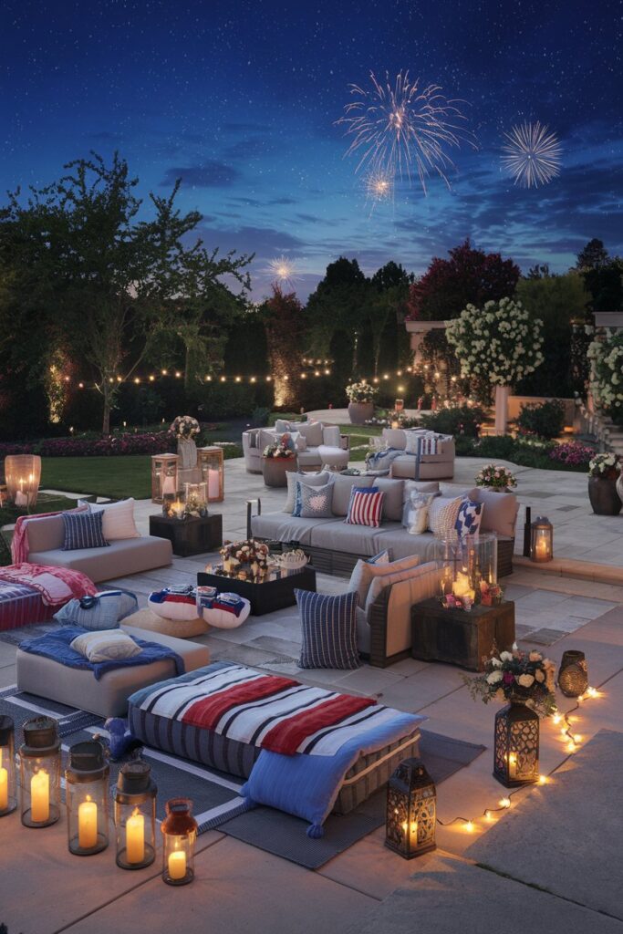 Nighttime Backyard Fireworks Viewing Setup