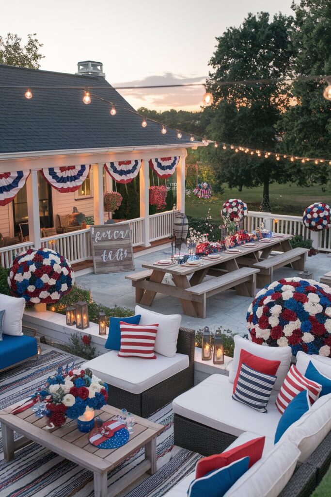 Backyard Porch Party Setup for 4th of July Celebrations