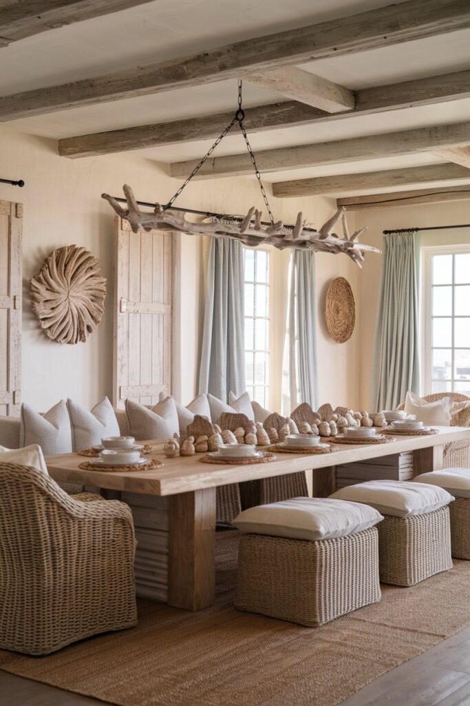 Rustic Coastal Dining Room With Driftwood Accents