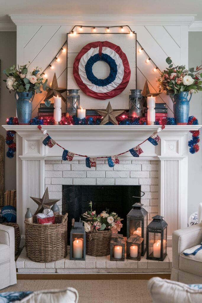 Festive 4th of July Mantel Styling