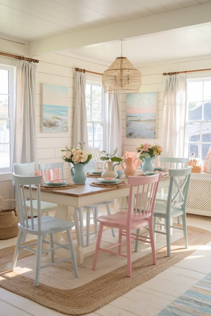 Beach Cottage Dining Room With Soft Pastels