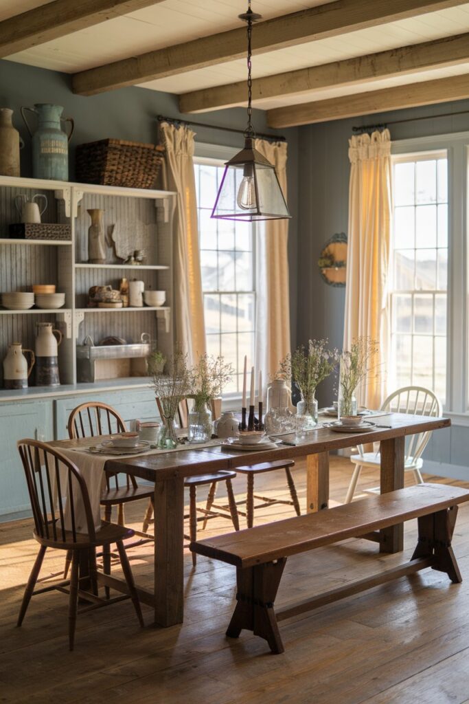 Blue and Wood Rustic Farmhouse Dining Room