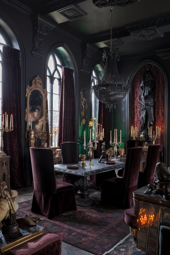 Gothic Victorian Dining Room With Dramatic Decor