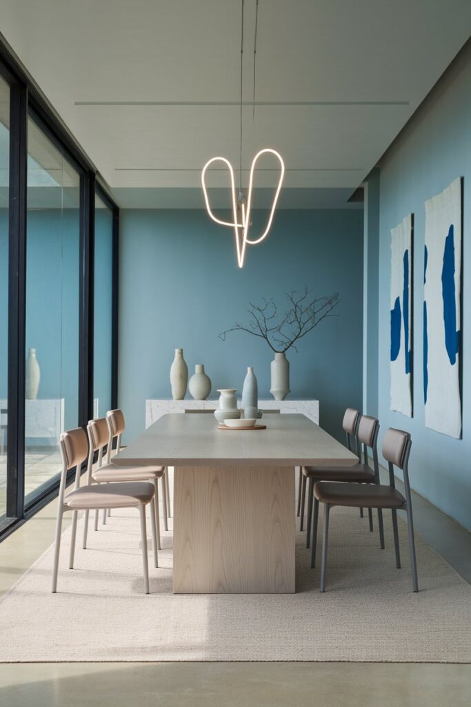 Modern Blue Dining Room With Minimalist Styling