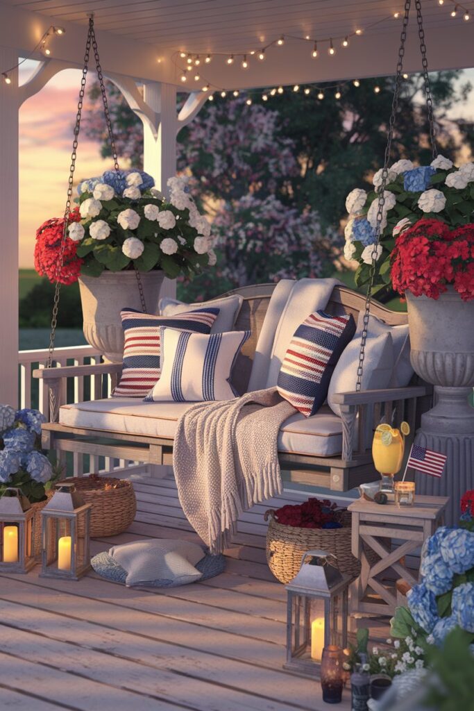 Cozy Patriotic Porch Swing Setup