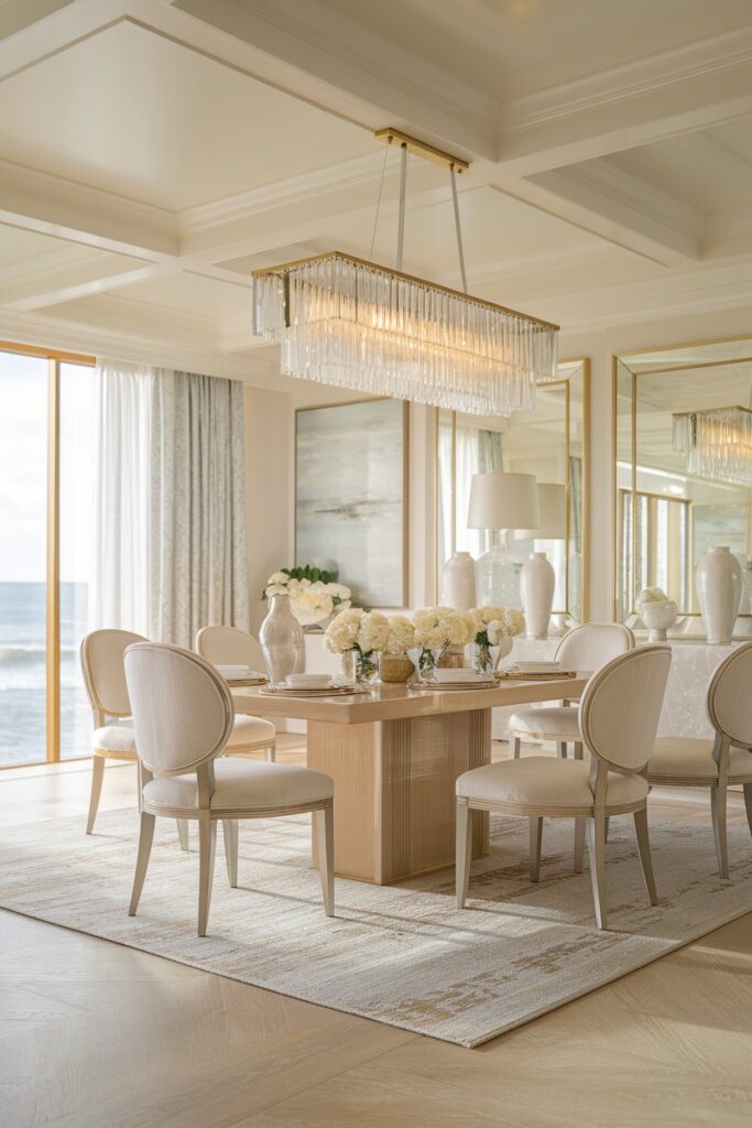 Elegant Coastal Dining Room With Gold Touches