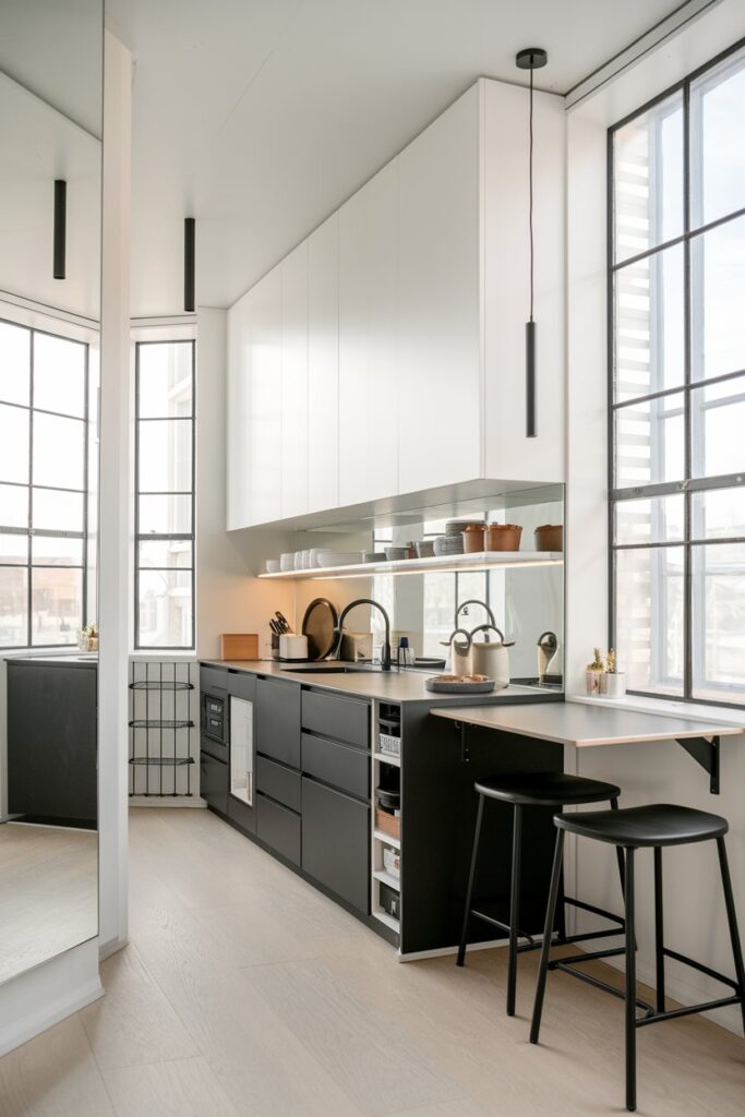 Small Black and White Kitchen Space-Saving Ideas