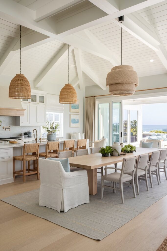 Open-Concept Coastal Dining and Kitchen Combo