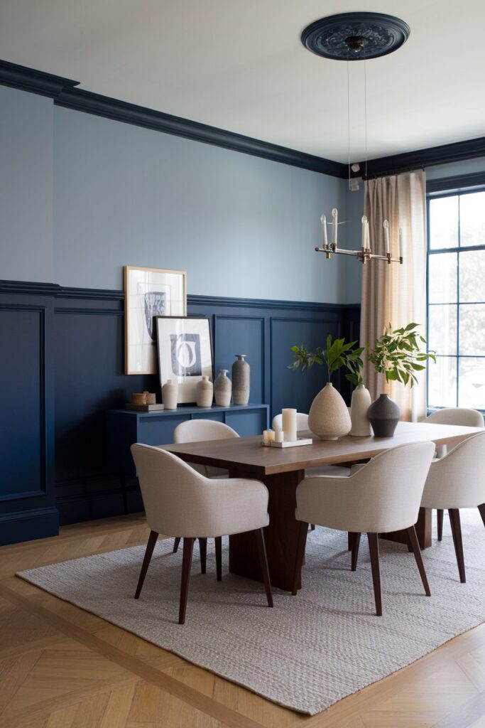 Two-Tone Blue Wall Dining Room Ideas