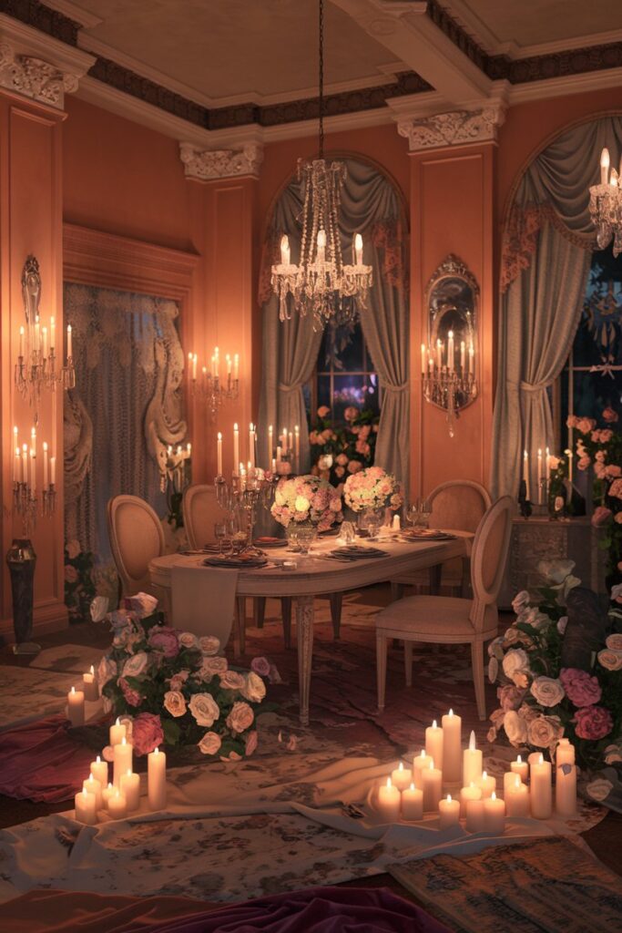 Romantic Victorian Dining Room With Candlelight Ambiance