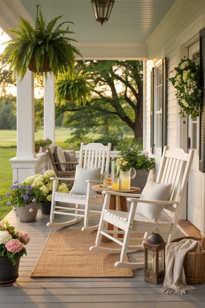 Classic Summer Porch With Rocking Chairs