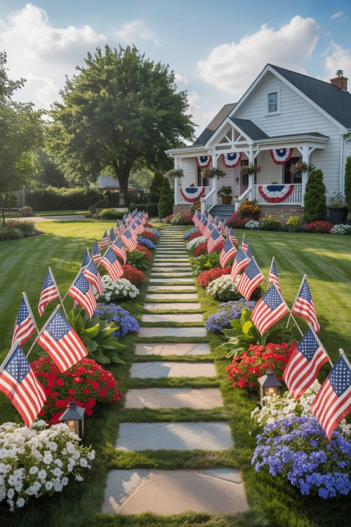 Patriotic Flag-Lined Walkway