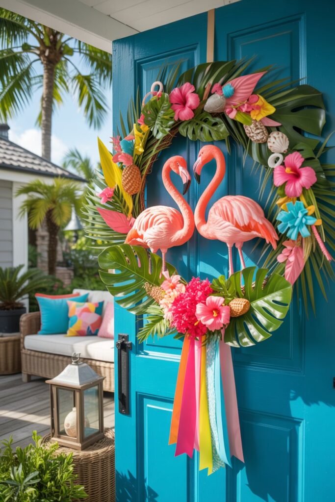Bright Pink Flamingo Wreath